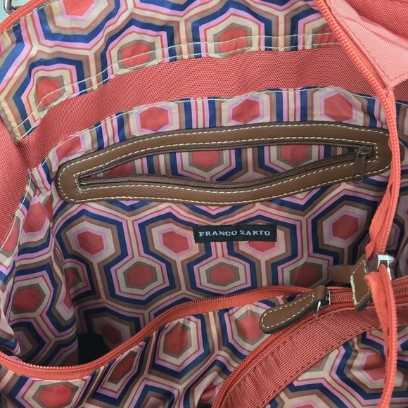 Franco Sarto Orange Nylon Shoulder Bag Casual Purse Multiple Pockets Resortwear - Picture 12 of 16